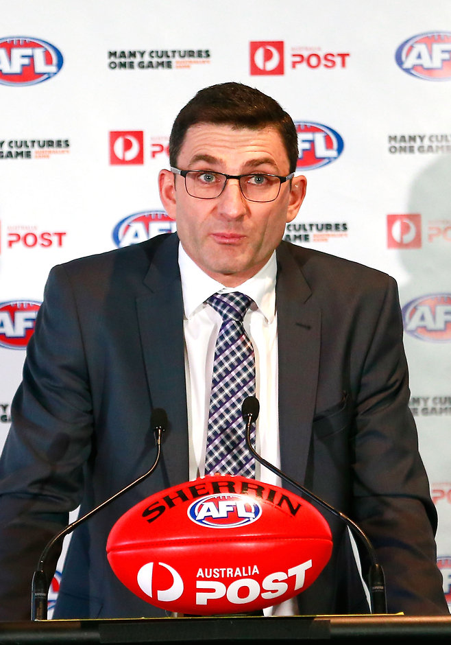 AFL 2015 Media - AFL Multicultural Round Launch MELBOURNE, AUSTRALIA - JULY 16: AFL General Manager Clubs and AFL Operations Travis Auld speaks during the AFL Multicultural Round launch at the Melbourne Cricket Ground, Melbourne, Australia on July 16, 2015. (Photo by Scott Barbour/AFL Media)